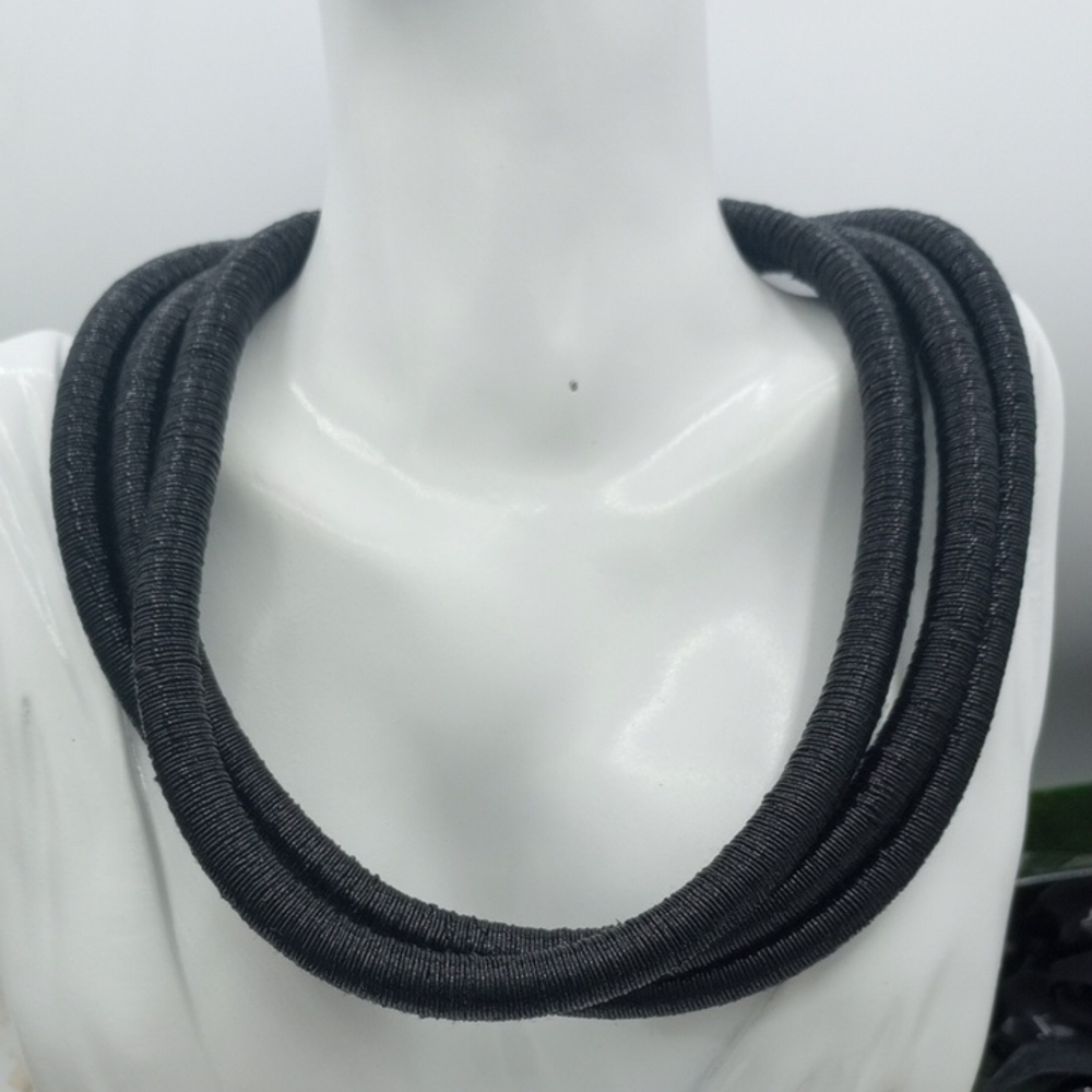 Elegant Black Layered Necklace 12 Inch Choker Overflow